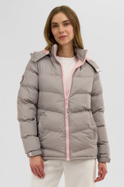 Canada Weather Gear Chevron Bubble Bomber Jacket - Stone - Womens Bomber Jackets - Canada Weather Gear