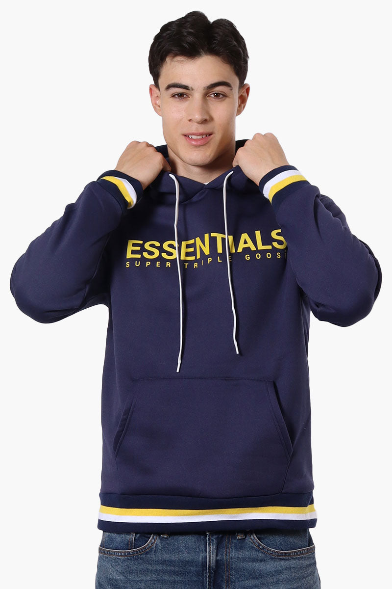 Essentials Super Triple Goose Striped Cuff Detail Hoodie - Navy - Mens Hoodies & Sweatshirts - Canada Weather Gear