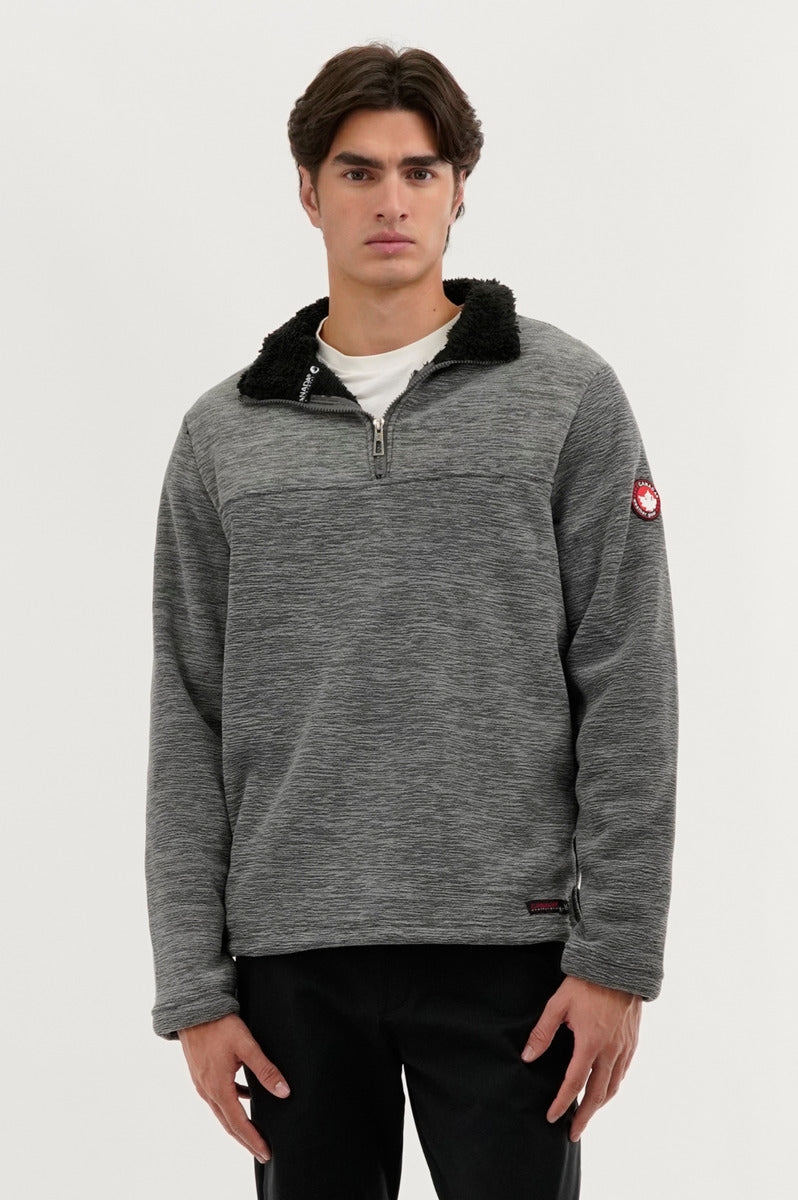 Canada Weather Gear Sherpa Lined 1/4 Zip Pullover Sweater - Grey - Mens Pullover Sweaters - Canada Weather Gear