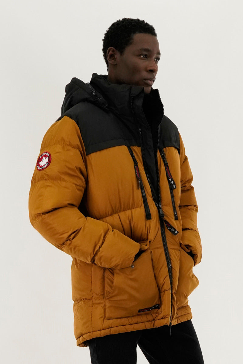 Canada Weather Gear Colour Block Puffer Bomber Jacket - Caramel - Mens Bomber Jackets - Canada Weather Gear