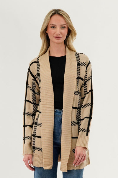 Canada Weather Gear Plaid Fold Over Wrap Cardigan - Beige - Womens Cardigans - Canada Weather Gear