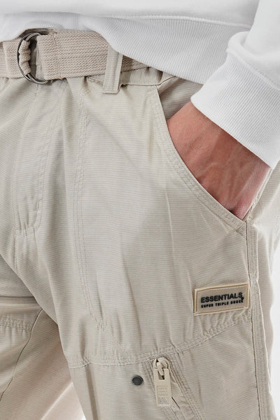 Essentials Super Triple Goose Striped Belted Cargo Shorts - Cream - Mens Shorts & Capris - Canada Weather Gear