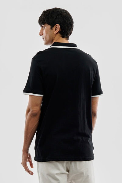 Essentials Super Triple Goose 1/4 Zip Stripe Polo Shirt - Black - Mens Polo Shirts - Canada Weather Gear