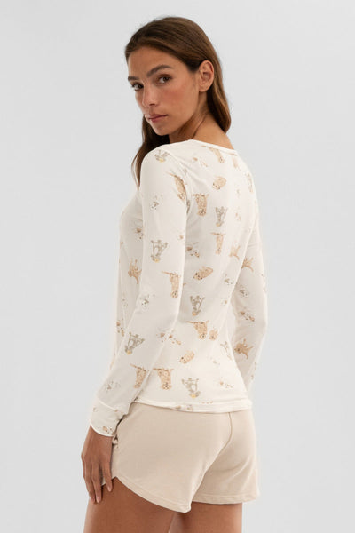 Canada Weather Gear Dog Print Henley Pajama Top - Beige