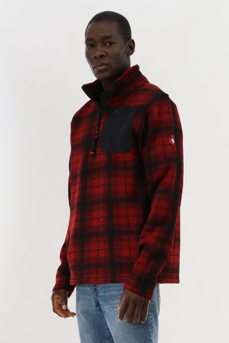 Canada Weather Gear 1/4 Zip Plaid Pullover Sweater - Red - Mens Pullover Sweaters - Canada Weather Gear