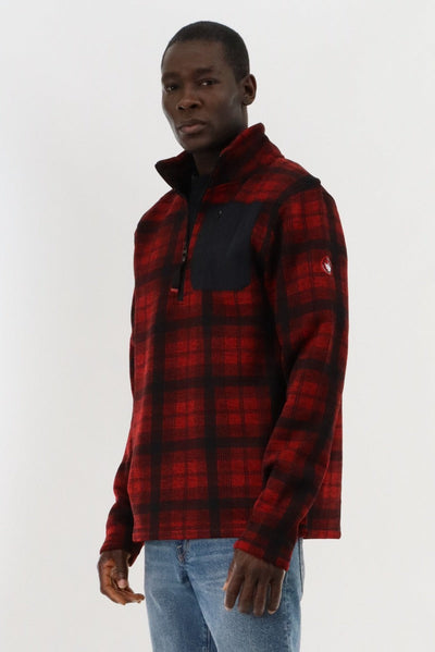 Canada Weather Gear 1/4 Zip Plaid Pullover Sweater - Red - Mens Pullover Sweaters - Canada Weather Gear