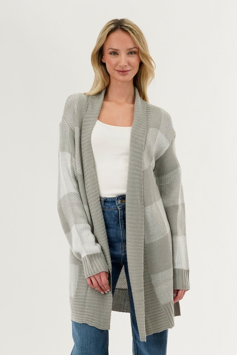 Canada Weather Gear Plaid Fold Over Wrap Cardigan - Grey - Womens Cardigans - Canada Weather Gear
