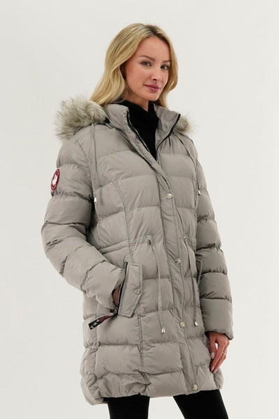 Canada Weather Gear Tie Waist Puffer Parka Jacket - Grey - Womens Parka Jackets - Canada Weather Gear