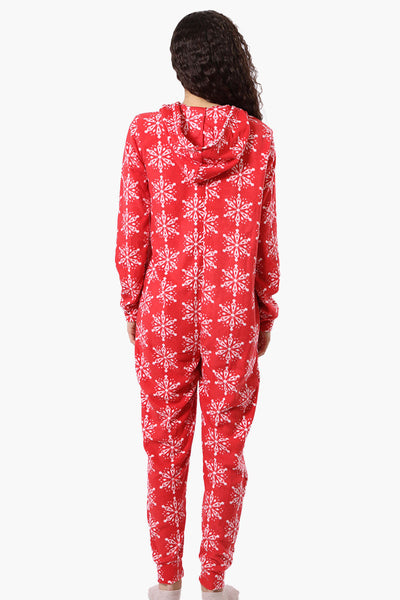 Canada Weather Gear Hooded Snowflake Pattern Fleece Onesie - Red - Womens Onesies - Canada Weather Gear