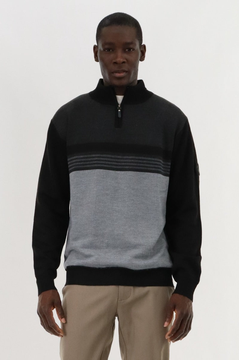 Canada Weather Gear 1/4 Zip Striped Pullover Sweater - Grey - Mens Pullover Sweaters - Canada Weather Gear