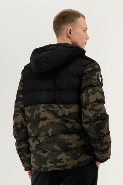 Super Triple Goose Camo Print Puffer Bomber Jacket - Olive - Mens Bomber Jackets - Canada Weather Gear