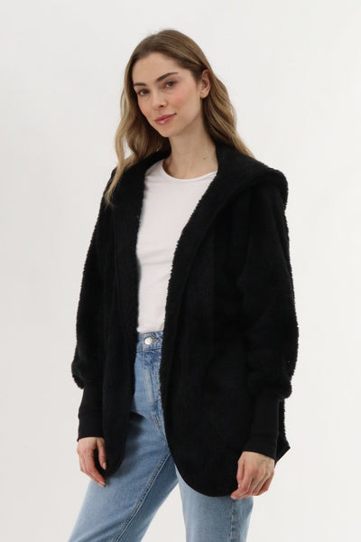 Canada Weather Gear Open Front Teddy Cardigan - Black - Womens Cardigans - Canada Weather Gear