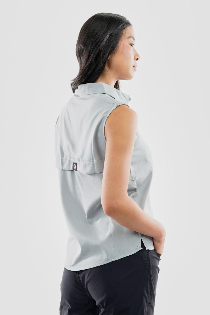 Canada Weather Gear Sleeveless Button Up Collared Shirt - Grey - Womens Shirts & Blouses - Canada Weather Gear