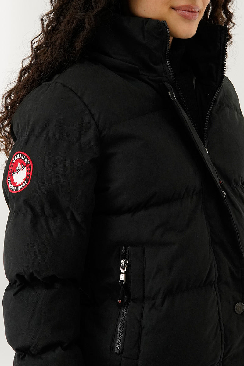 Canada Weather Gear Hip Length Parka Jacket - Black - Womens Parka Jackets - Canada Weather Gear
