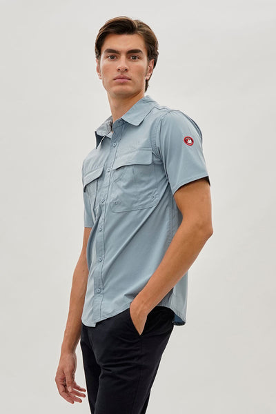 Canada Weather Gear Short Sleeve Button Up Casual Shirt - Blue - Mens Casual Shirts - Canada Weather Gear
