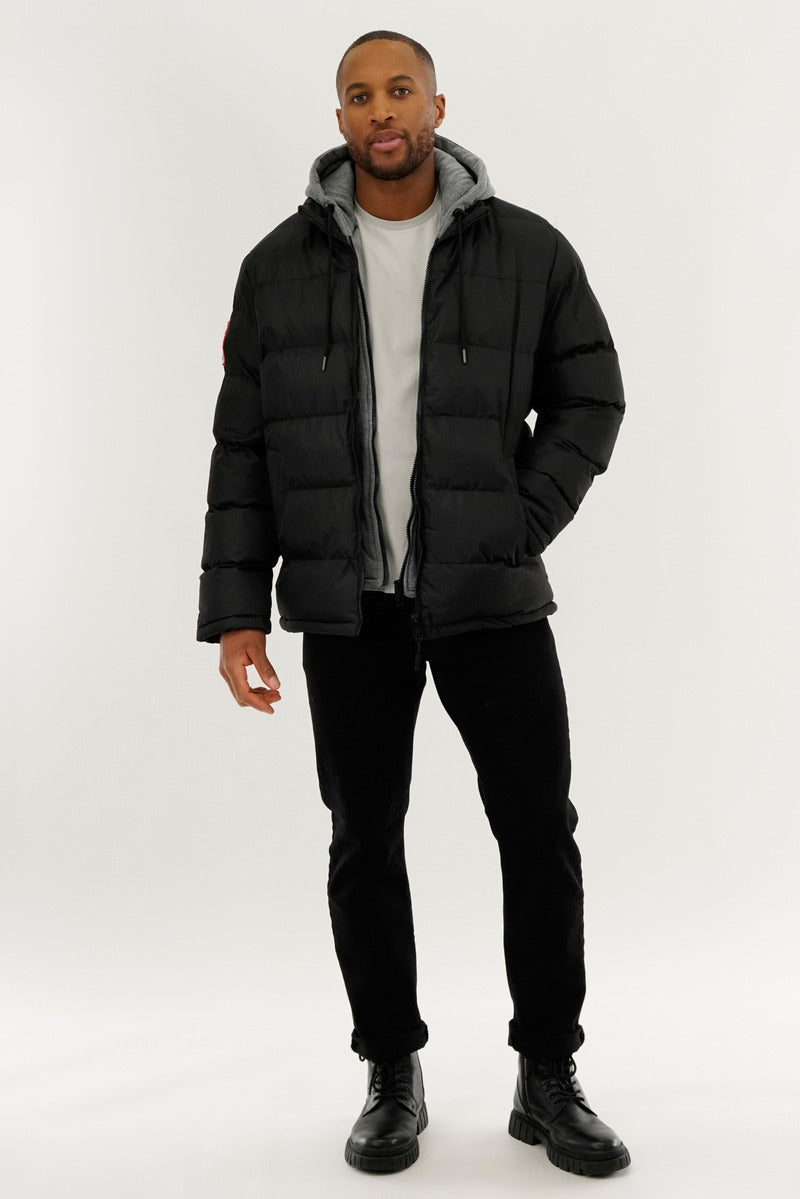 Canada Weather Gear Fleece Hood Puffer Bomber Jacket - Black - Mens Bomber Jackets - Canada Weather Gear