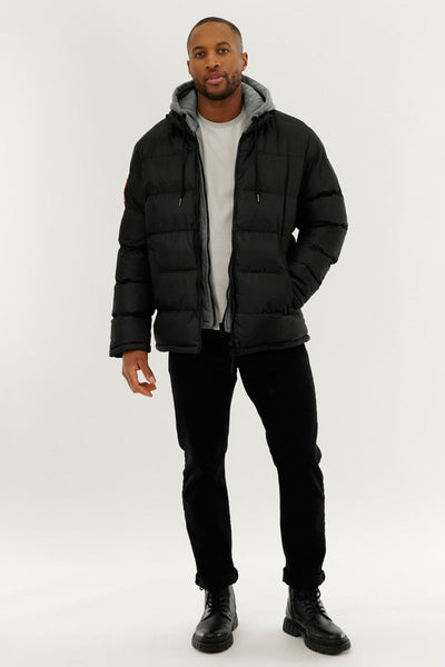 Canada Weather Gear Fleece Hood Puffer Bomber Jacket - Black - Mens Bomber Jackets - Canada Weather Gear
