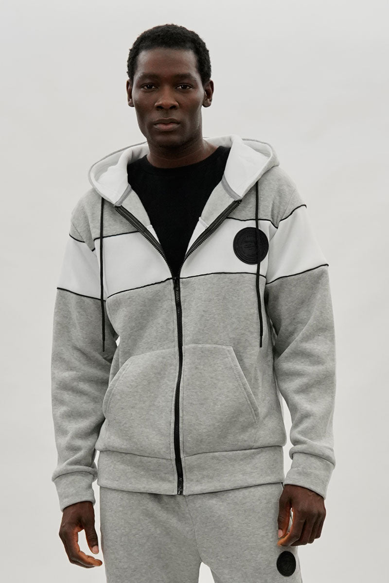 Super Triple Goose Colour Block Zip Up Hoodie - Grey