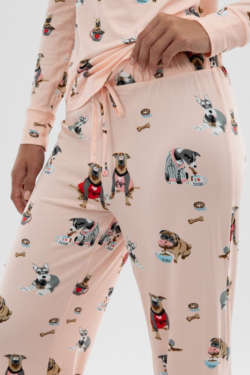 Canada Weather Gear Dog Print Wide Leg Pajama Pants - Blush - Womens Pajamas - Canada Weather Gear
