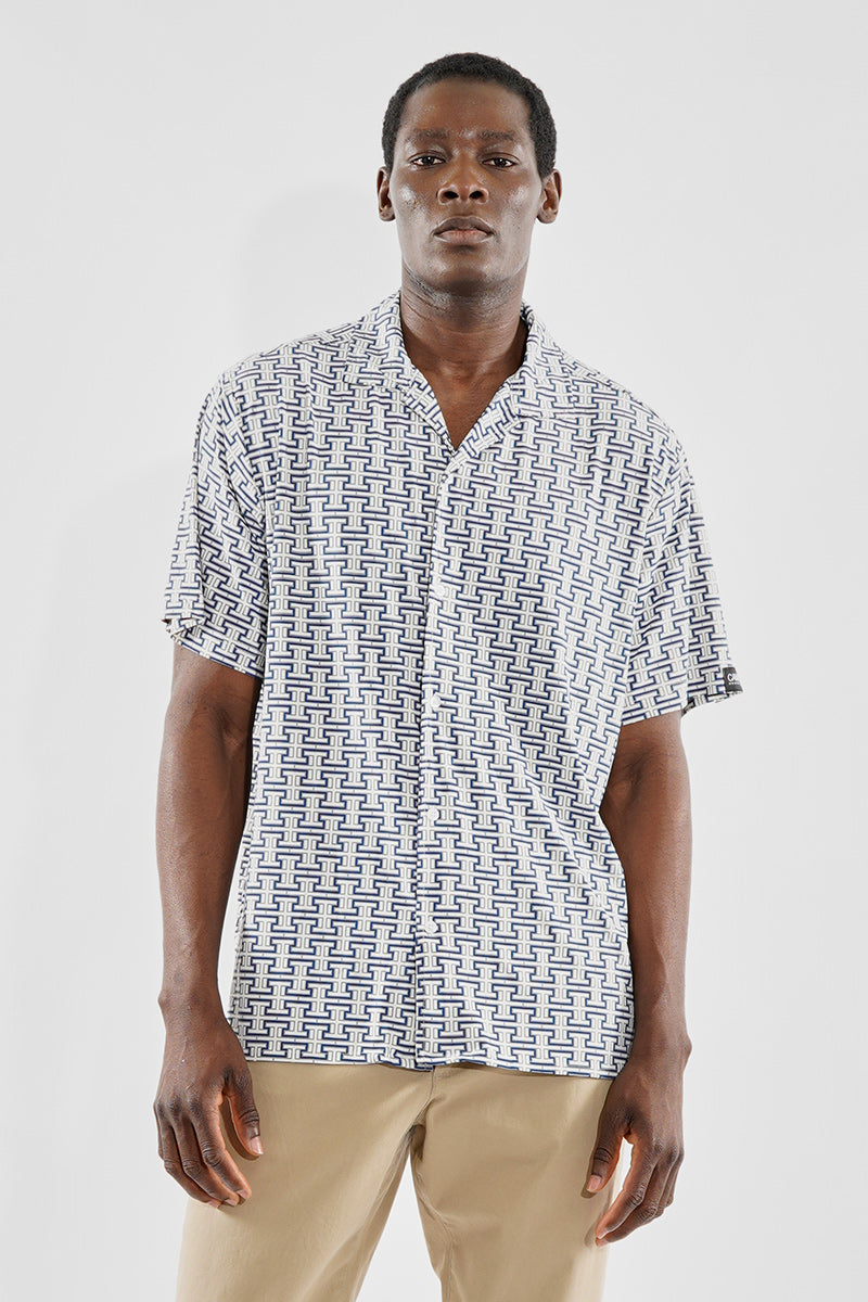 Canada Weather Gear Travel Collection Geometric Print Button Up Casual Shirt - White - Mens Casual Shirts - Canada Weather Gear