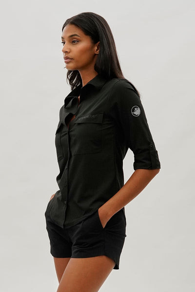 Canada Weather Gear Button Up Ripstop Utility Shirt - Black - Womens Shirts & Blouses - Canada Weather Gear