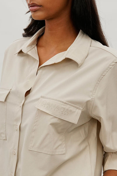 Canada Weather Gear Button Up Ripstop Utility Shirt - Beige - Womens Shirts & Blouses - Canada Weather Gear