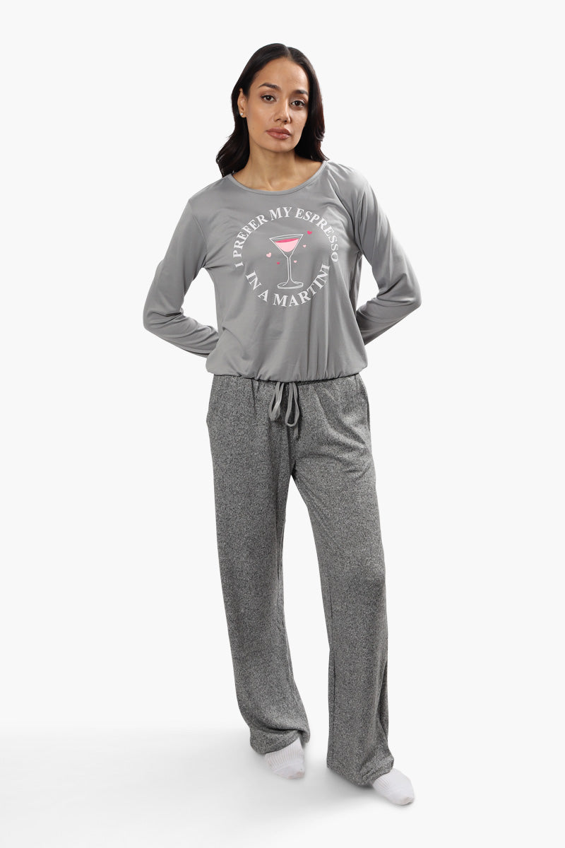 Cuddly Canuckies Martini Print Pajama Top - Grey - Womens Pajamas - Canada Weather Gear