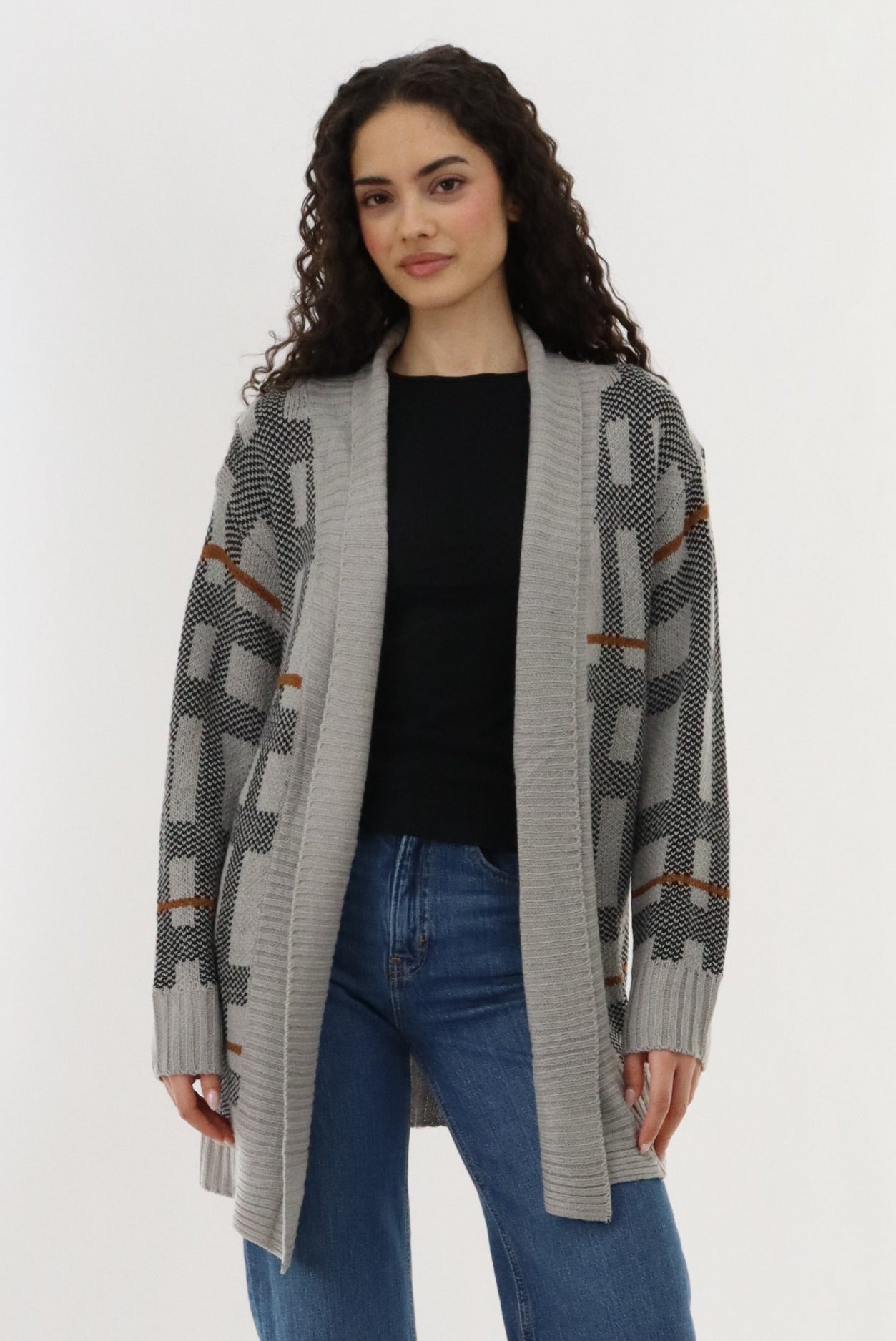 Canada Weather Gear Printed Knit Open Cardigan - Grey - Womens Cardigans - Canada Weather Gear