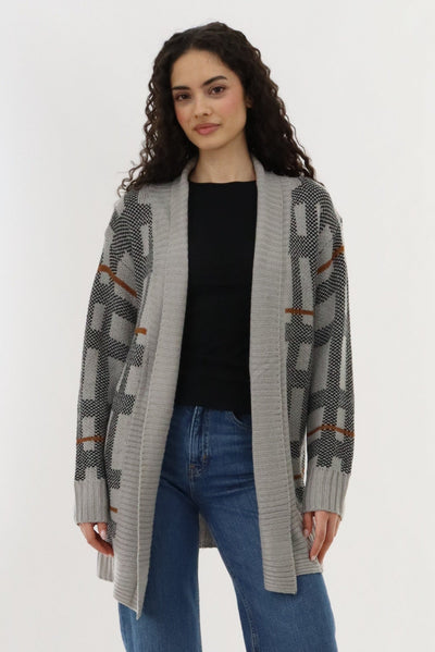 Canada Weather Gear Printed Knit Open Cardigan - Grey - Womens Cardigans - Canada Weather Gear
