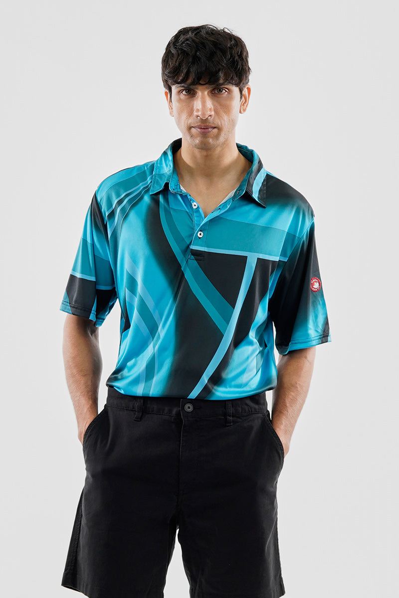 Canada Weather Gear Performance Abstract Geometric Print Polo Shirt - Blue - Mens Polo Shirts - Canada Weather Gear