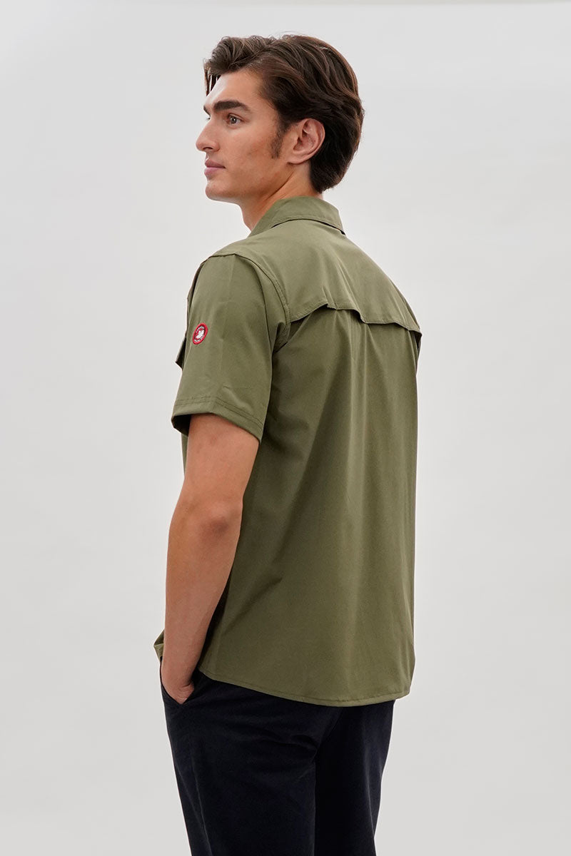 Canada Weather Gear Short Sleeve Snap Button Casual Shirt - Olive - Mens Casual Shirts - Canada Weather Gear