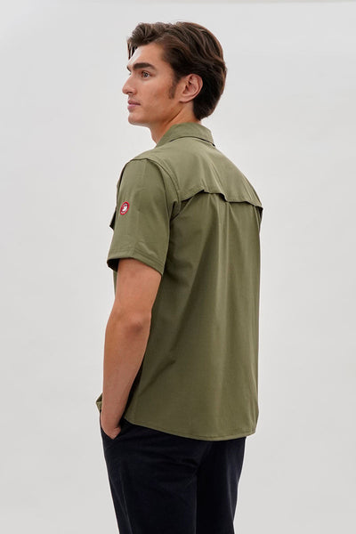Canada Weather Gear Short Sleeve Snap Button Casual Shirt - Olive - Mens Casual Shirts - Canada Weather Gear