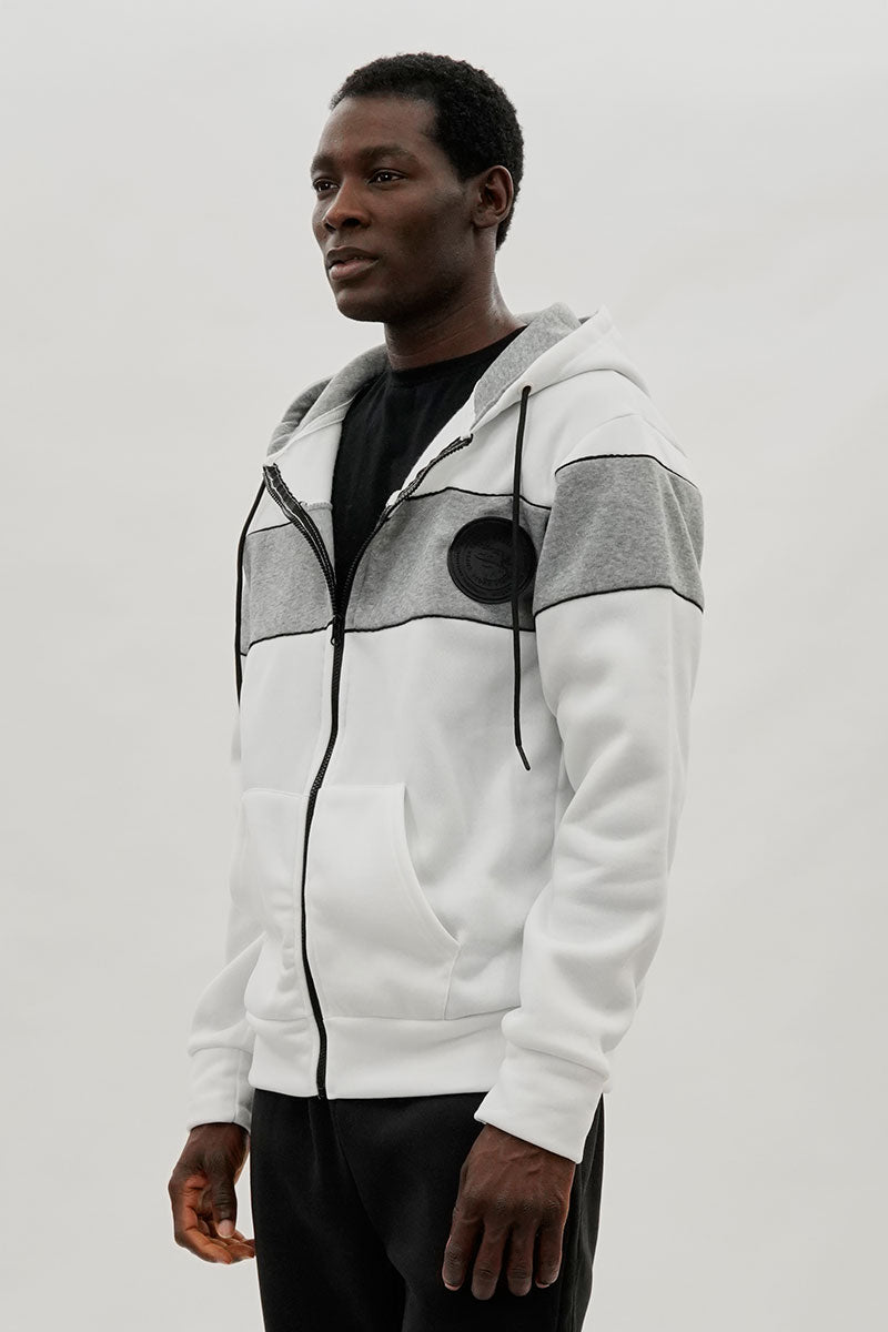Super Triple Goose Colour Block Zip Up Hoodie - White