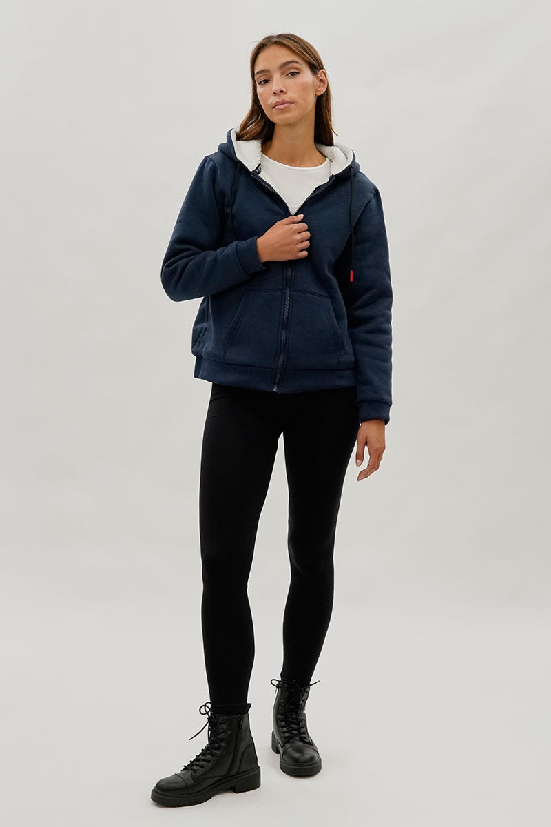 Canada Weather Gear Sherpa Lined Zip Up Lightweight Jacket - Navy - Womens Lightweight Jackets - Fairweather
