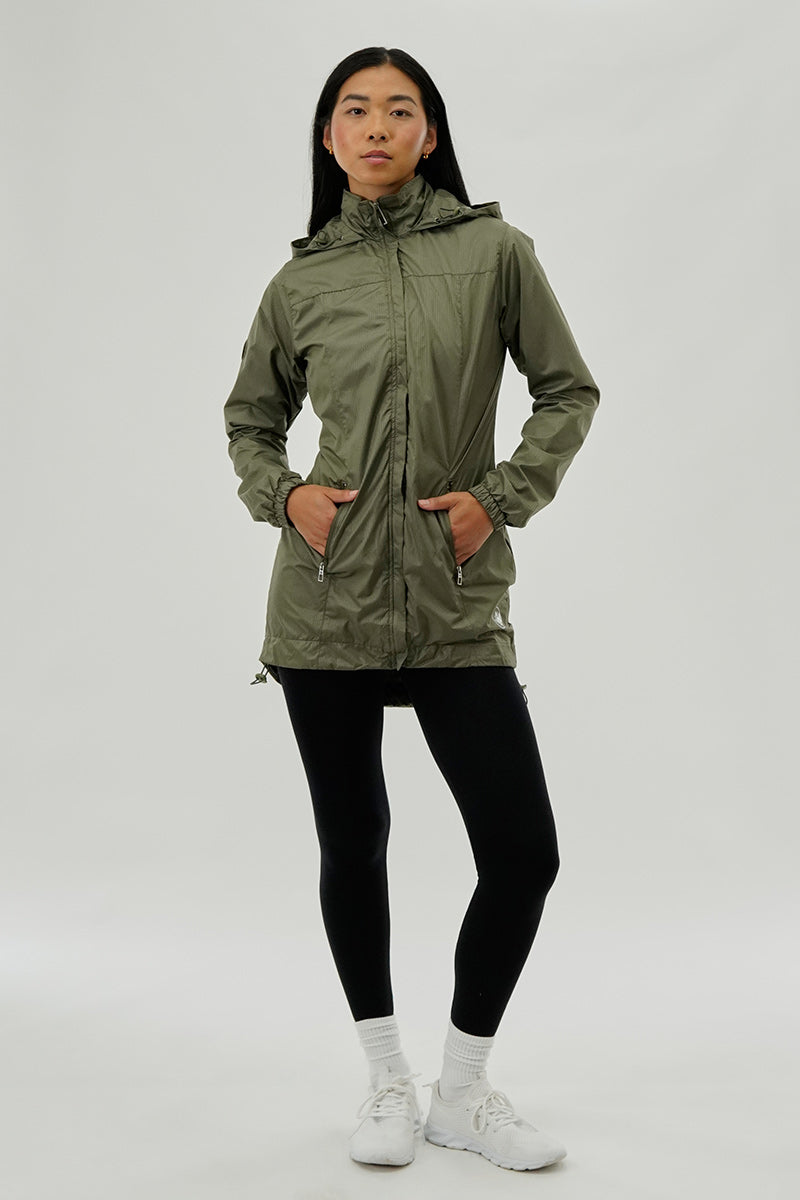 Canada Weather Gear Long Hooded Lightweight Jacket - Olive - Womens Moto Jackets - Canada Weather Gear