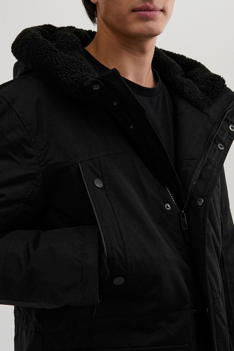 Canada Weather Gear Sherpa Lined Hood Parka Jacket - Black