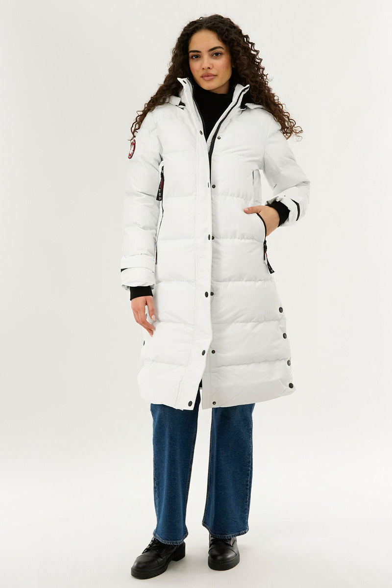 Quilted Maxi Parka Jacket - White