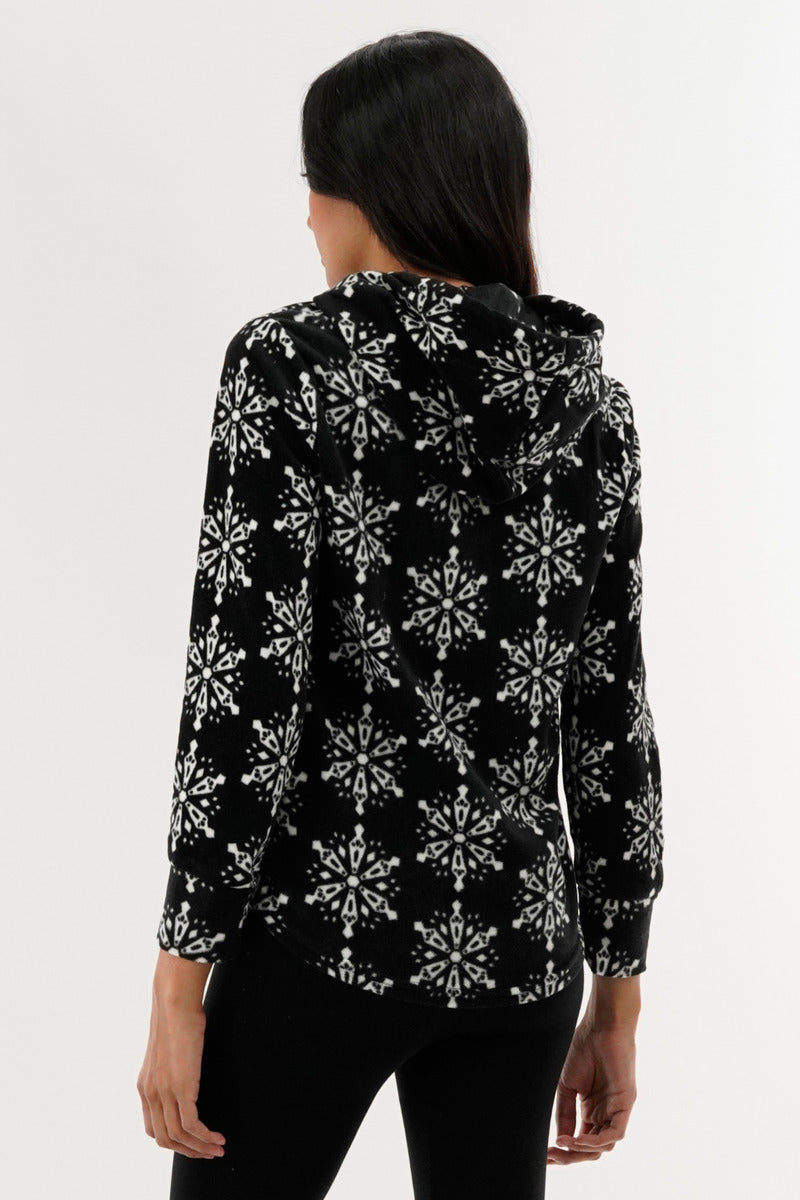 Canada Weather Gear Festive Print Hooded Pajama Top - Black - Womens Pajamas - Canada Weather Gear