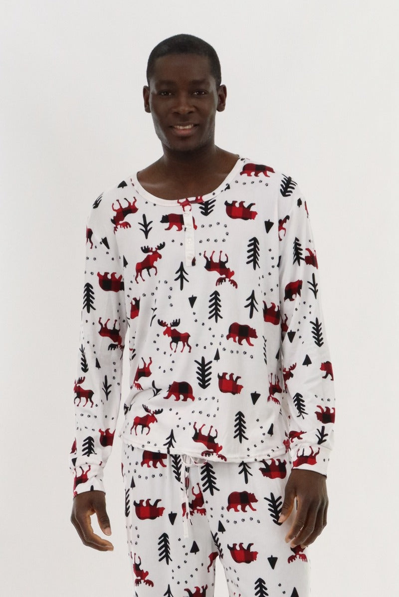 Canada Weather Gear Long Sleeve Holiday Pajama Top - White - Mens Pajamas - Canada Weather Gear