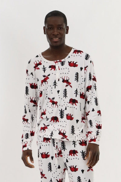 Canada Weather Gear Long Sleeve Holiday Pajama Top - White - Mens Pajamas - Canada Weather Gear