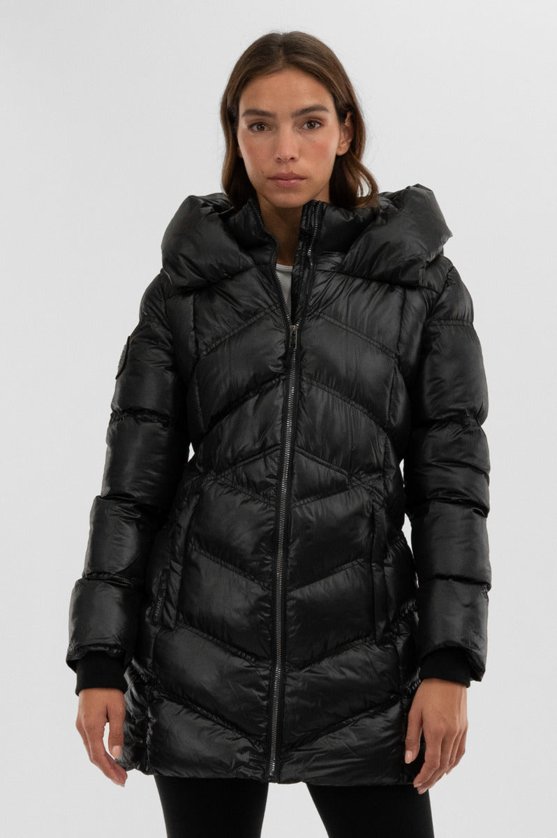 Canada Weather Gear Chevron Quilted Parka Jacket - Black