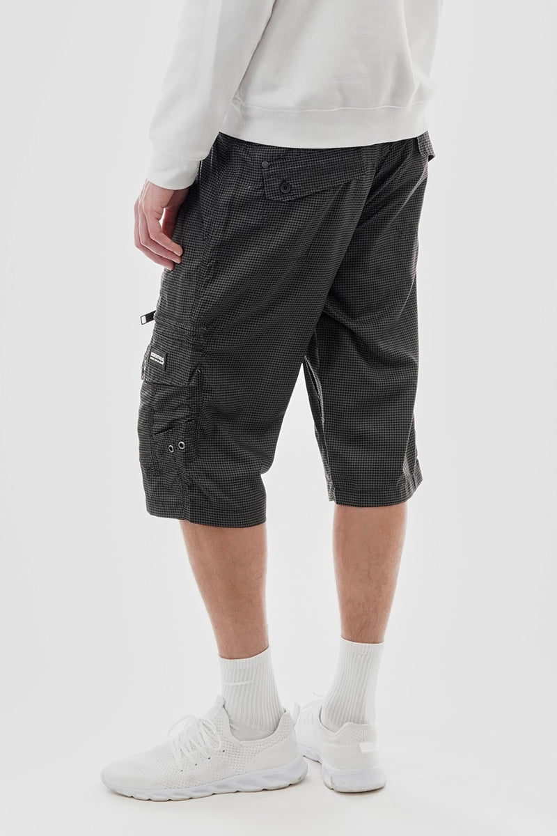 Essentials Super Triple Goose Grid Pattern Belted Cargo Shorts - Black - Mens Shorts & Capris - Canada Weather Gear