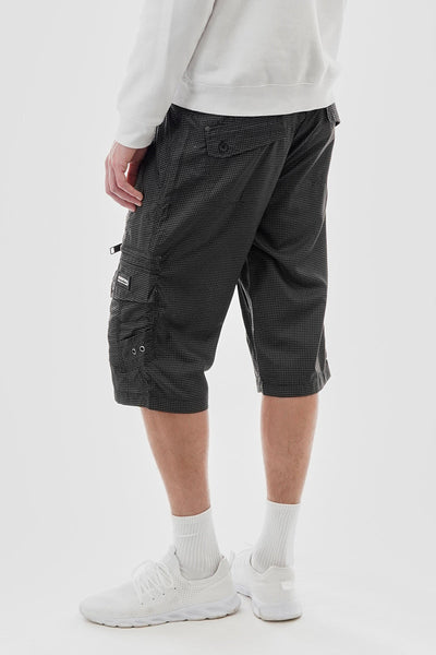 Essentials Super Triple Goose Grid Pattern Belted Cargo Shorts - Black - Mens Shorts & Capris - Canada Weather Gear