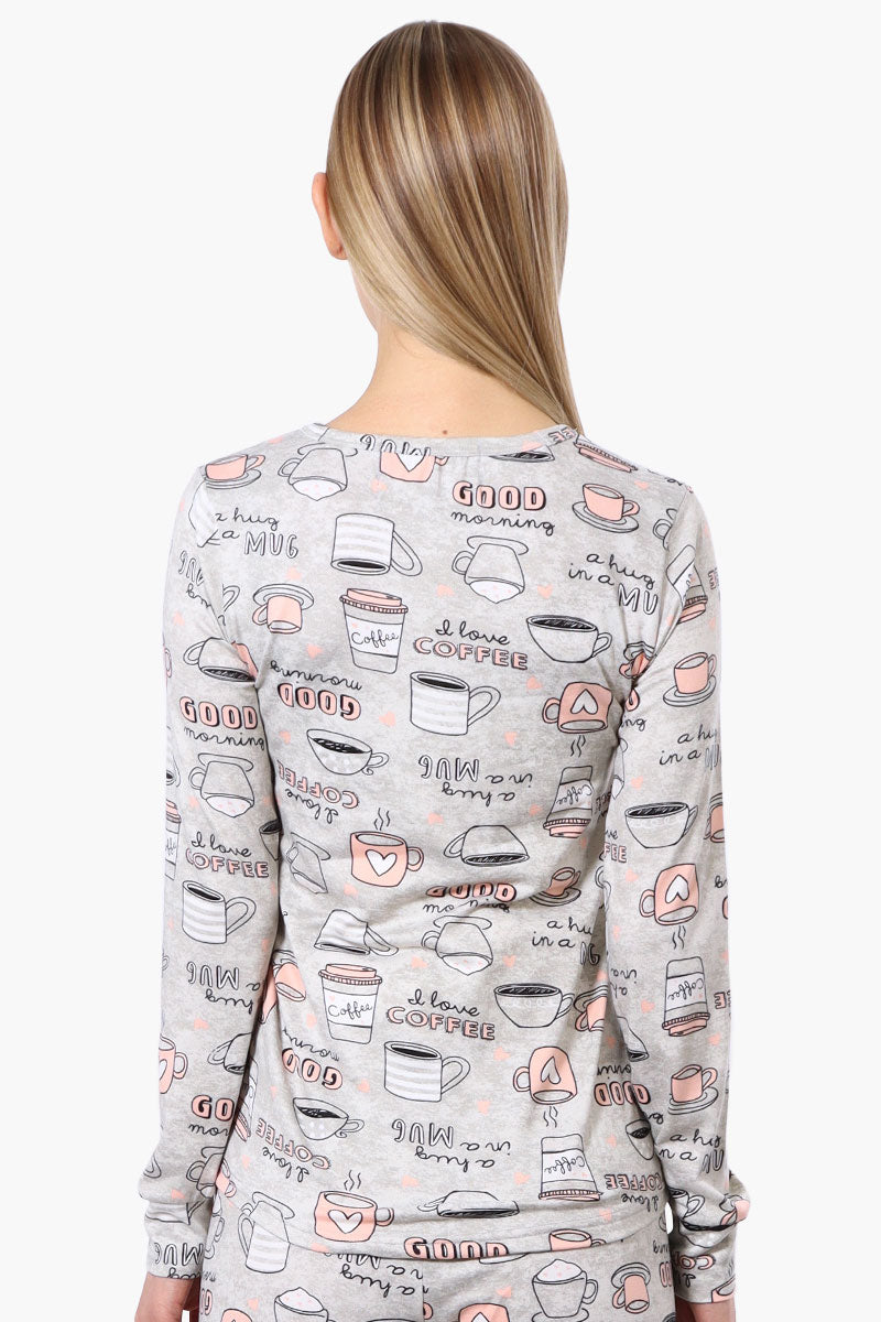 Canada Weather Gear Coffee Pattern Pajama Top - Grey - Womens Pajamas - Canada Weather Gear