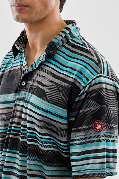 Canada Weather Gear Performance Striped Geometric Print Polo Shirt - Black - Mens Polo Shirts - Canada Weather Gear