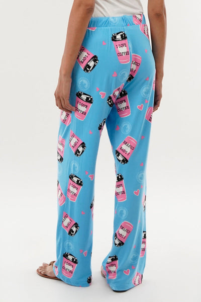 Canada Weather Gear Coffee Print Wide Leg Pajama Pants - Blue - Womens Pajamas - Canada Weather Gear