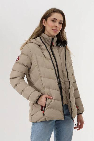 Canada Weather Gear Quilted Puffer Double Zip Bomber Jacket - Beige - Womens Bomber Jackets - Canada Weather Gear