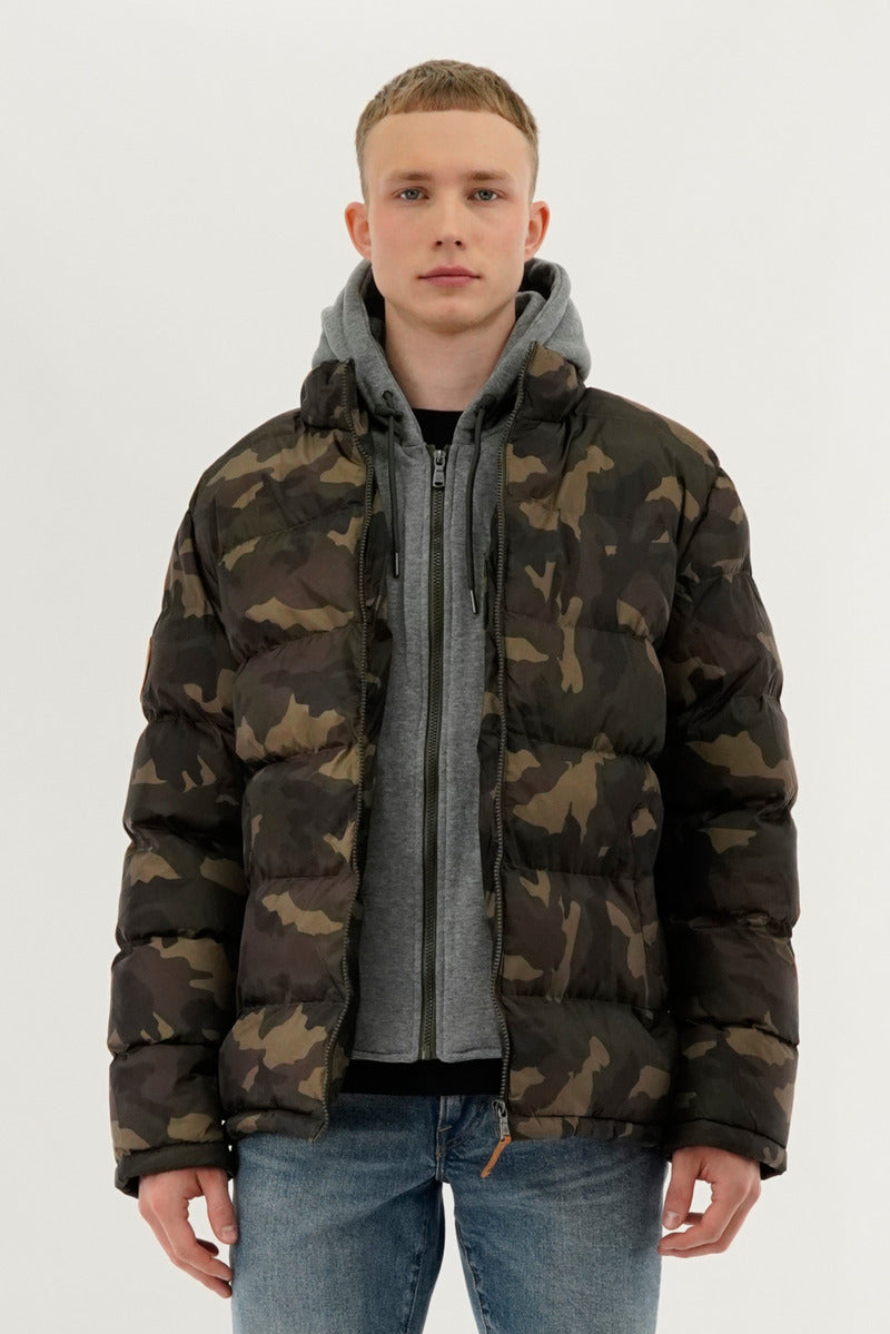Canada Weather Gear Camo Print Quilted Bomber Jacket - Olive - Mens Bomber Jackets - Canada Weather Gear