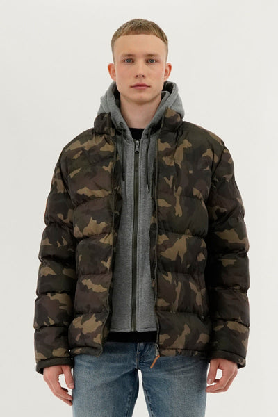 Canada Weather Gear Camo Print Quilted Bomber Jacket - Olive - Mens Bomber Jackets - Canada Weather Gear