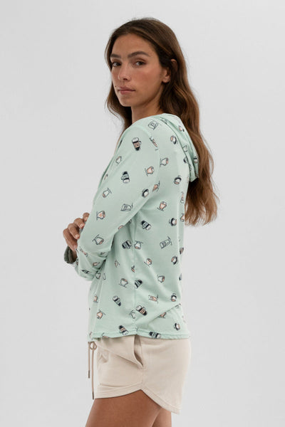 Canada Weather Gear Coffee Print Hooded Pajama Top - Mint - Womens Pajamas - Canada Weather Gear